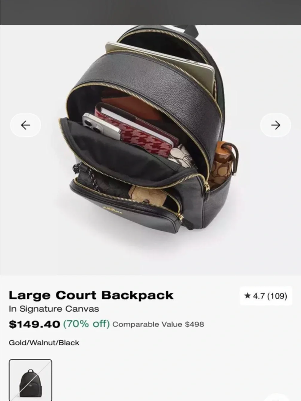 Coach Brown Signature Logo Backpack with Black Leather Trim